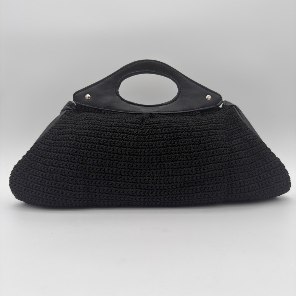Black‎ Crochet Woven Handbag Y2K Oval Handle Clutch Top Handle Purse